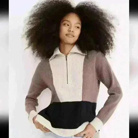 Madewell Womens Glenbrook Half-Zip Pullover Sweater in Colorblock XS - Picture 1 of 12